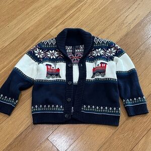 Janie and Jack Navy and Cream Train Sweater